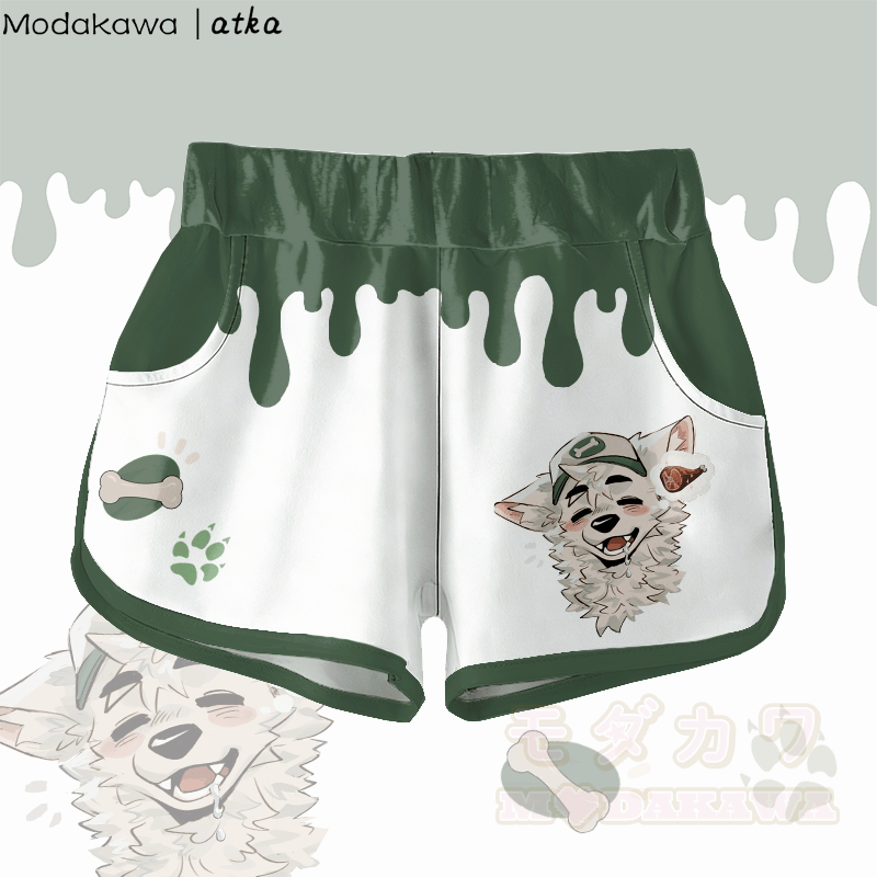MODAKAWA X atka Fox Wants Meat Graphic Shorts - Dark Green - 5XL - image 2