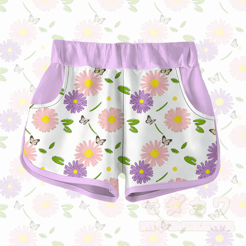 Daisy Butterfly Graphic Modakawa Shorts - Purple - 5XL - image 1