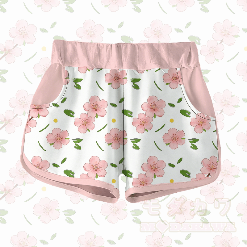 Cherry Blossom Graphic Modakawa Shorts - Pink - 5XL - image 1