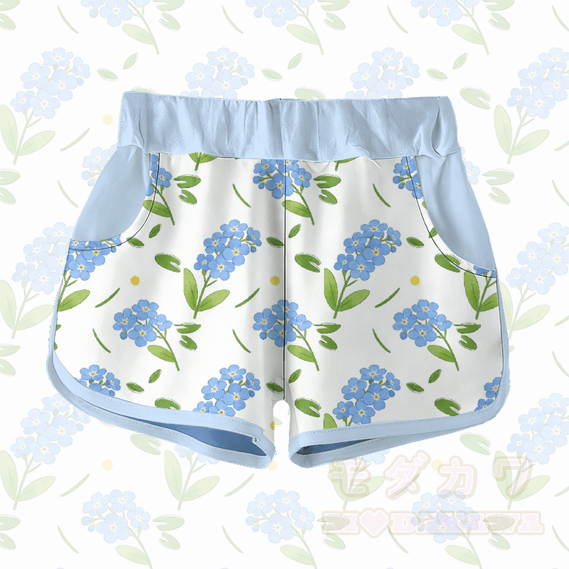 Blue Flower Graphic Modakawa Shorts - Blue - 5XL - image 1