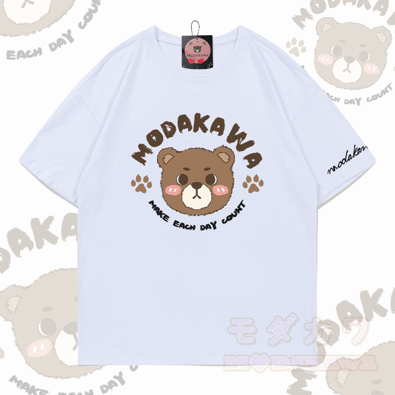 MAKE EACH DAY COUNT Bear Graphic Modakawa Cotton T-shirt - White - 5XL - image 4