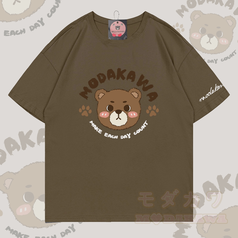 MAKE EACH DAY COUNT Bear Graphic Modakawa Cotton T-shirt - Brown - 5XL - image 2