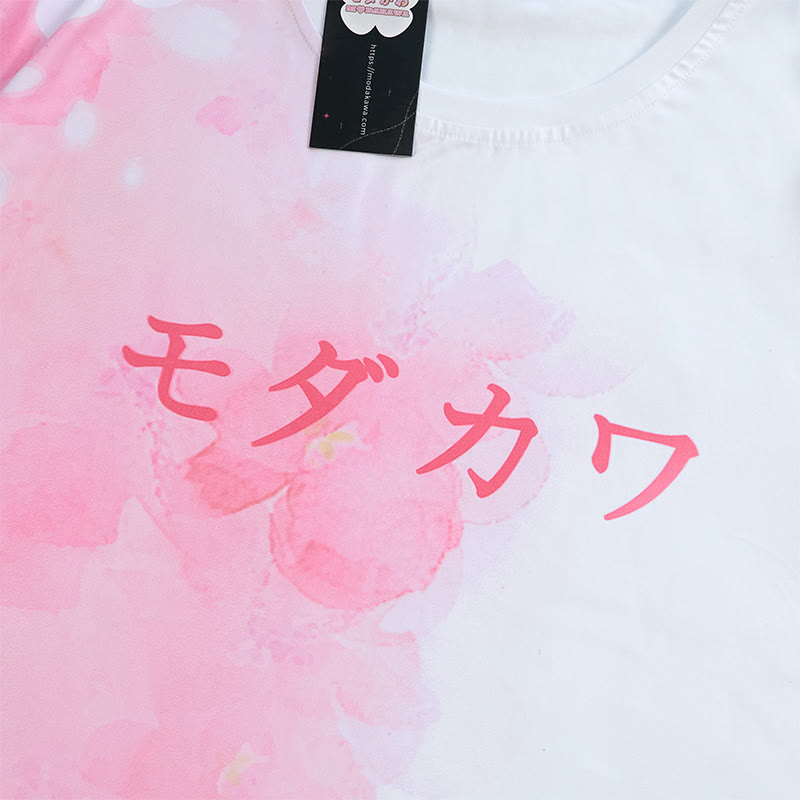 Flower Gradient Letter Print Modakawa T-shirt - image 2
