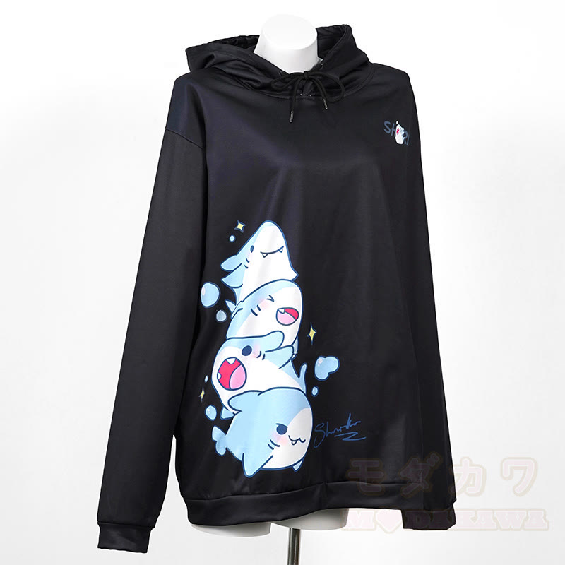 Modakawa Shark Letter Print Loose Hoodie - Black - 6XL - image 2