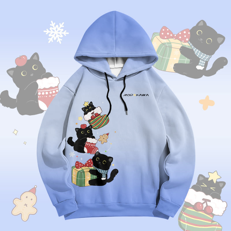 MODAKAWA Gradient Christmas Black Cat Graphic All Over Print Pullover Hoodie - Blue - 6XL - image 1
