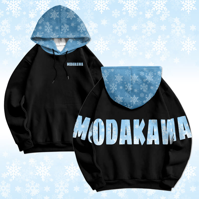 MODAKAWA Snowflake Letter Graphic All Over Print Pullover Hoodie - Black - 6XL - image 1