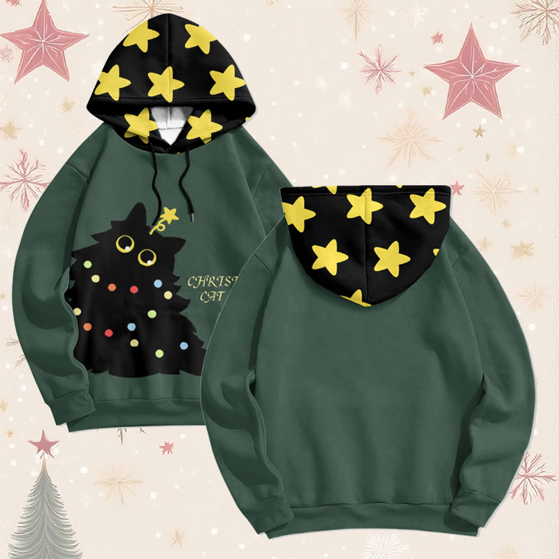 MODAKAWA Christmas Black Cat Graphic All Over Print Pullover Hoodie - image 1