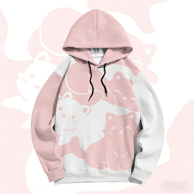 MODAKAWA Kitty Graphic Color Block All Over Print Pullover Hoodie - Pink - 6XL - image 2