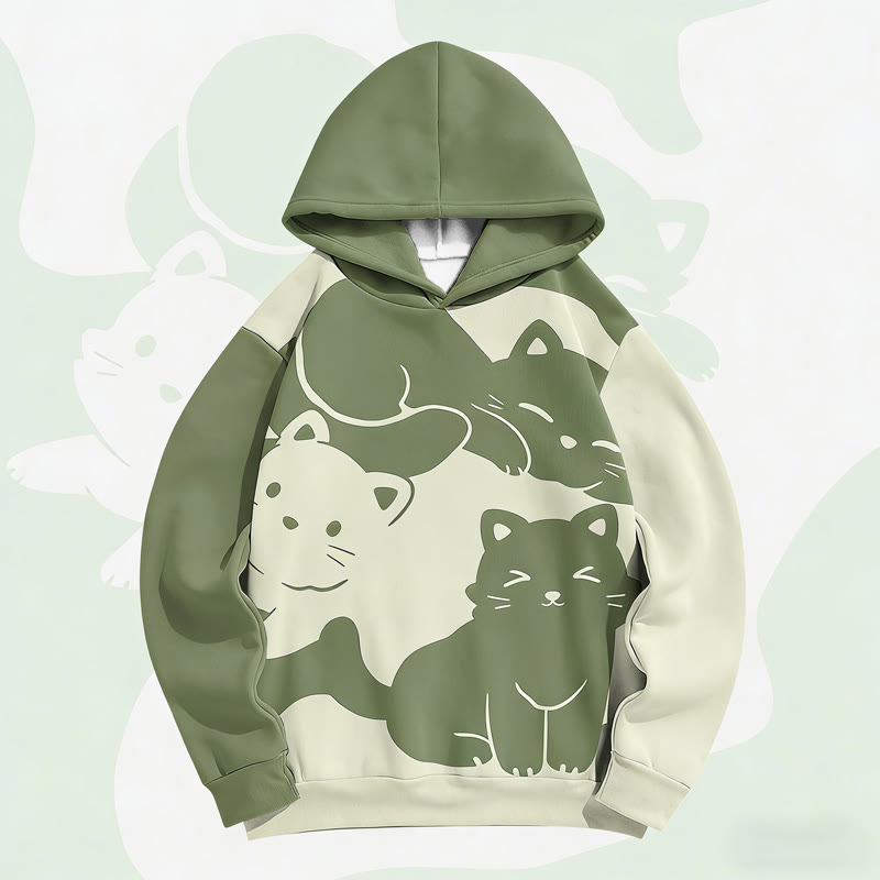 MODAKAWA Kitty Graphic Color Block All Over Print Pullover Hoodie - Green - 6XL - image 1
