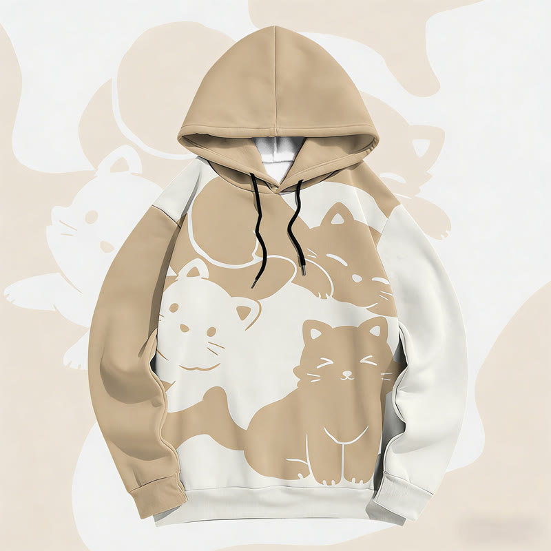 MODAKAWA Kitty Graphic Color Block All Over Print Pullover Hoodie - Khaki - 6XL - image 3