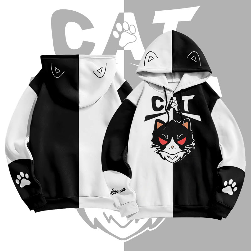 MODAKAWA Black Cat Graphic All Over Print Pullover Hoodie - White - 6XL - image 1