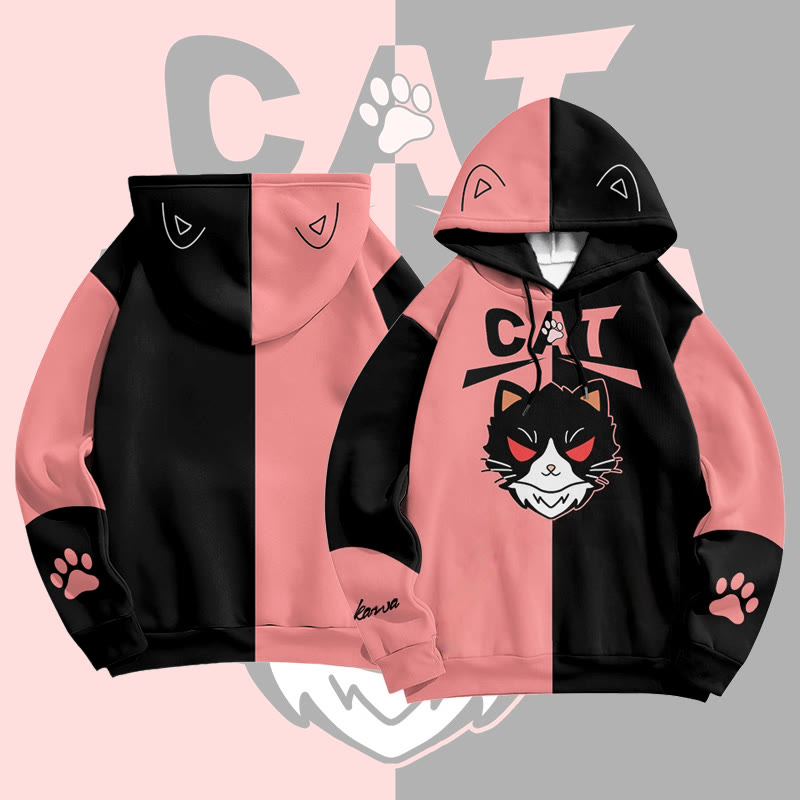 MODAKAWA Black Cat Graphic All Over Print Pullover Hoodie - Pink - 6XL - image 3