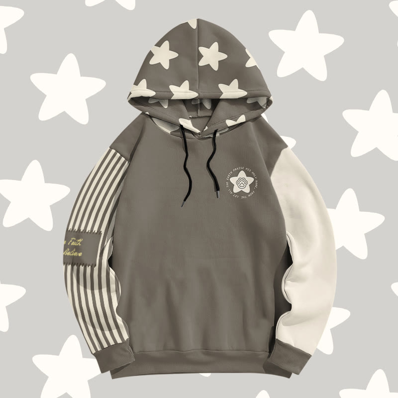 MODAKAWA Stripe Star Cat Graphic All Over Print Pullover Hoodie - Khaki - 6XL - image 2