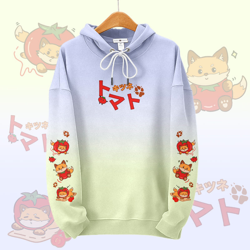 MODAKAWA Gradient Tomato Fox Graphic All Over Print Pullover Hoodie - Blue - 6XL - image 2
