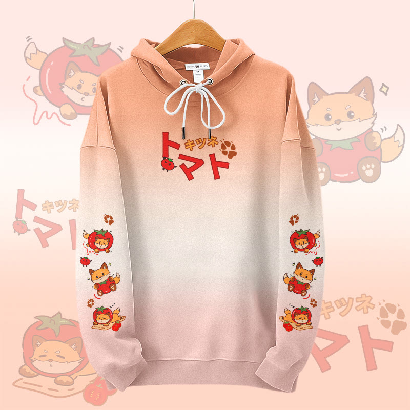 MODAKAWA Gradient Tomato Fox Graphic All Over Print Pullover Hoodie - Orange - 6XL - image 1