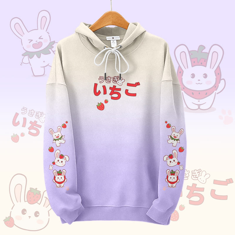 MODAKAWA Gradient Strawberry Bunny Graphic All Over Print Pullover Hoodie - Purple - 6XL - image 2