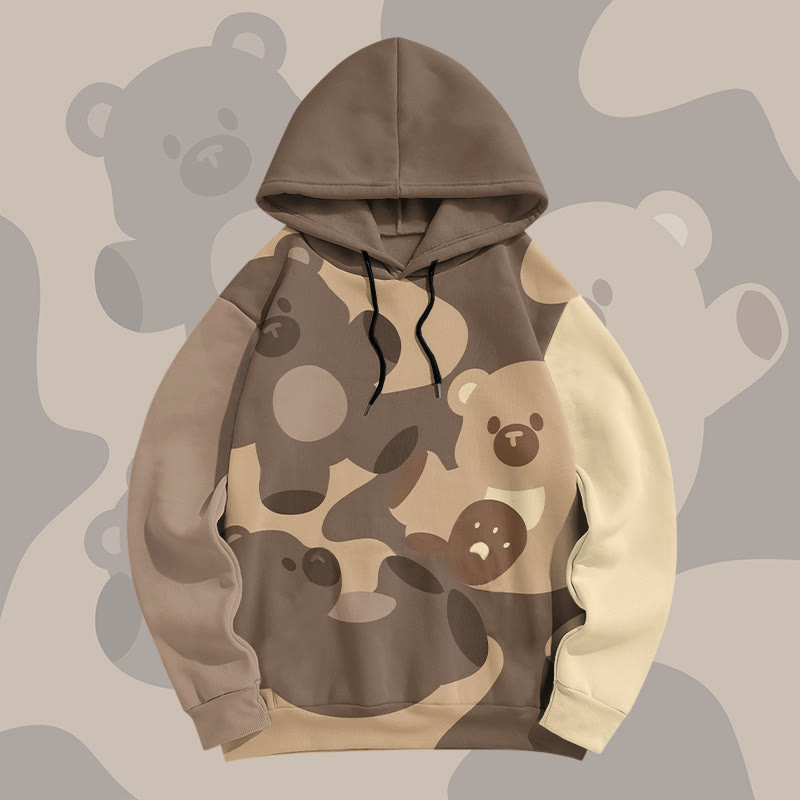 MODAKAWA Color Block Bear Graphic All Over Print Pullover Hoodie - Brown - 6XL - image 2