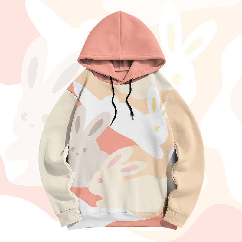 MODAKAWA Color Block Bunny Graphic All Over Print Pullover Hoodie - Pink A - 6XL - image 2