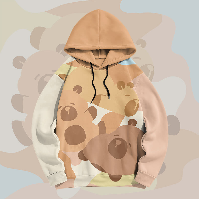 MODAKAWA Color Block Capybara Graphic All Over Print Pullover Hoodie - Khaki - 6XL - image 1