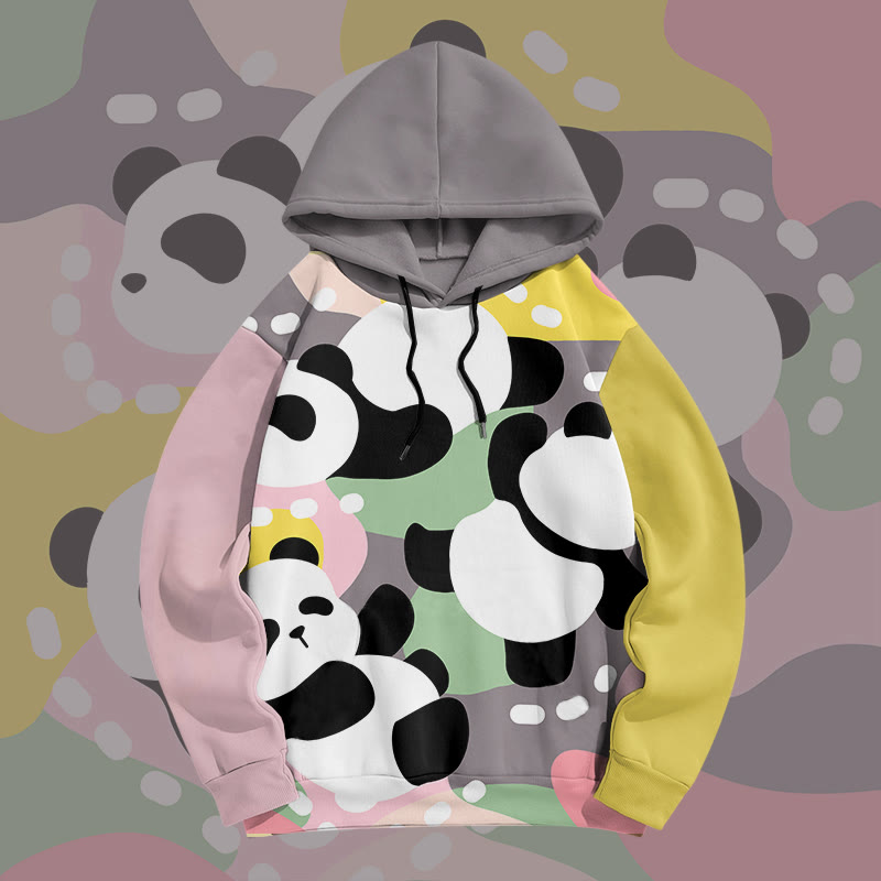 MODAKAWA Color Block Panda Graphic All Over Print Pullover Hoodie - Grey - 6XL - image 1