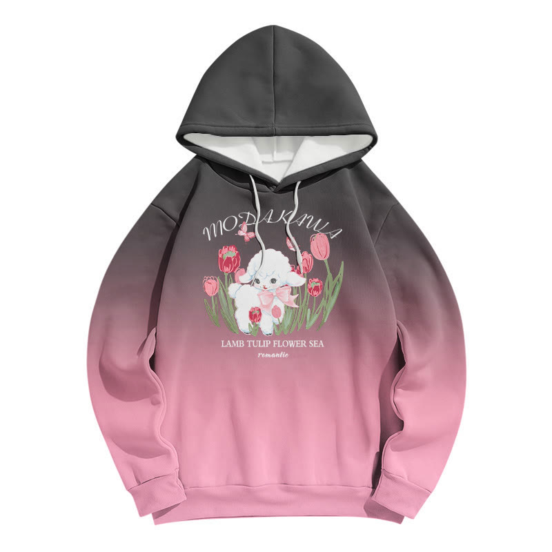 Modakawa Gradient Lamb Letter Print Loose Hoodie - Pink - 6XL - image 2