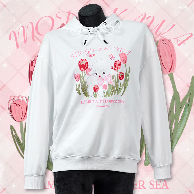 Modakawa Gradient Lamb Letter Print Loose Hoodie - White - 6XL - image 1