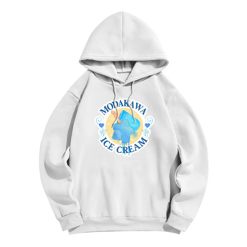 Modakawa Gradient Ice Cream Letter Print Loose Hoodie - White - 6XL - image 2