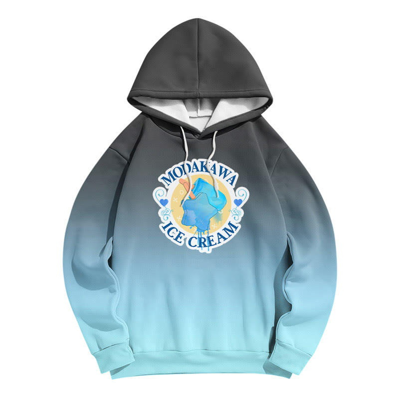 Modakawa Gradient Ice Cream Letter Print Loose Hoodie - Black&Blue - 6XL - image 1
