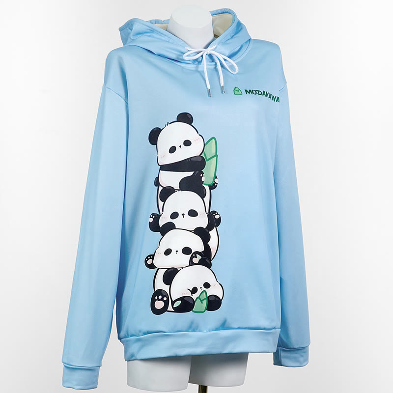 Stacked Panda Letter Print Modakawa Loose Hoodie - Blue - 6XL - image 1