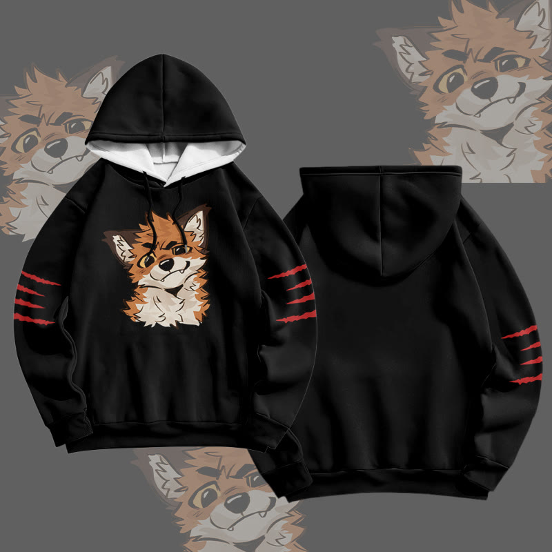 MODAKAWA X atka Funny Fox Graphic All Over Print Pullover Hoodie - Black&Red - 8XL - image 2