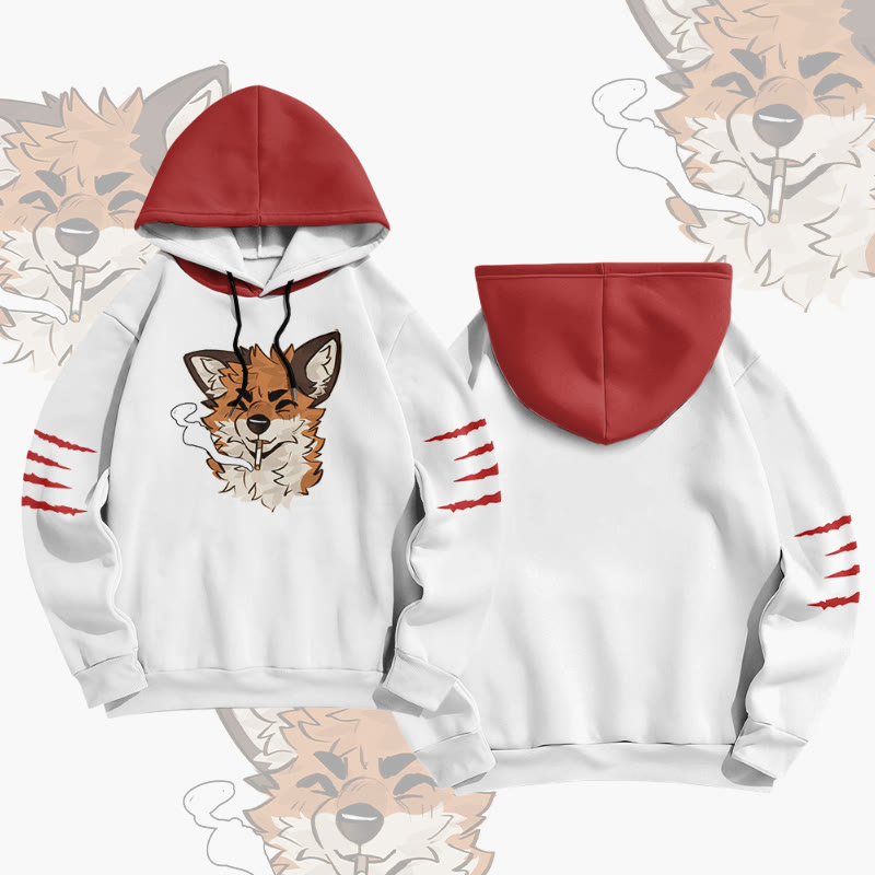 MODAKAWA X atka Fox Smoking Graphic All Over Print Pullover Hoodie - White - 8XL - image 1