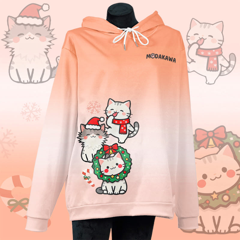 MODAKAWA Christmas Kitty Graphic All Over Print Pullover Hoodie - Orange - 6XL - image 1