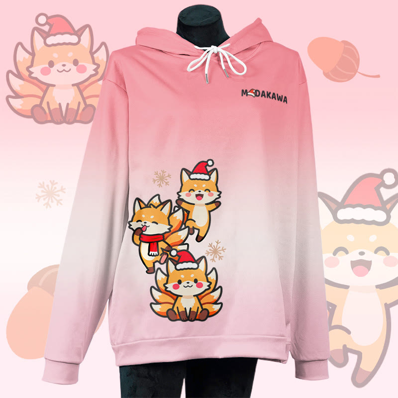 MODAKAWA Christmas Fox Graphic All Over Print Pullover Hoodie - Pink - 6XL - image 2