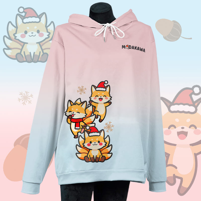 MODAKAWA Christmas Fox Graphic All Over Print Pullover Hoodie - Pink&Blue - 6XL - image 1