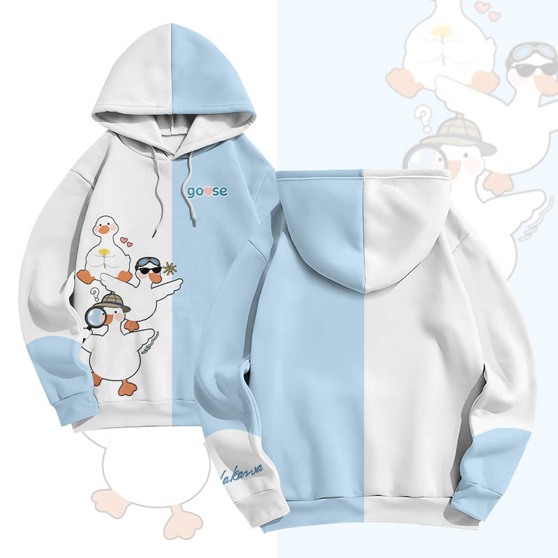 MODAKAWA Quirky Goose Graphic All Over Print Pullover Hoodie - Blue - 6XL - image 2