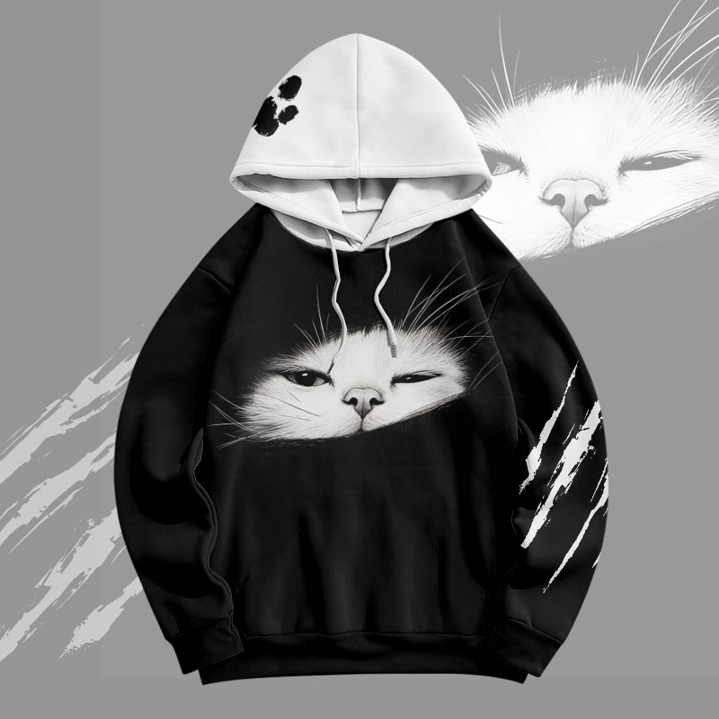 Cat Face Graphic Modakawa Pullover Hoodie - Black - 6XL - image 1