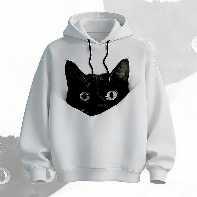 Black Cat Face Graphic Modakawa Pullover Hoodie - White - 6XL - image 1