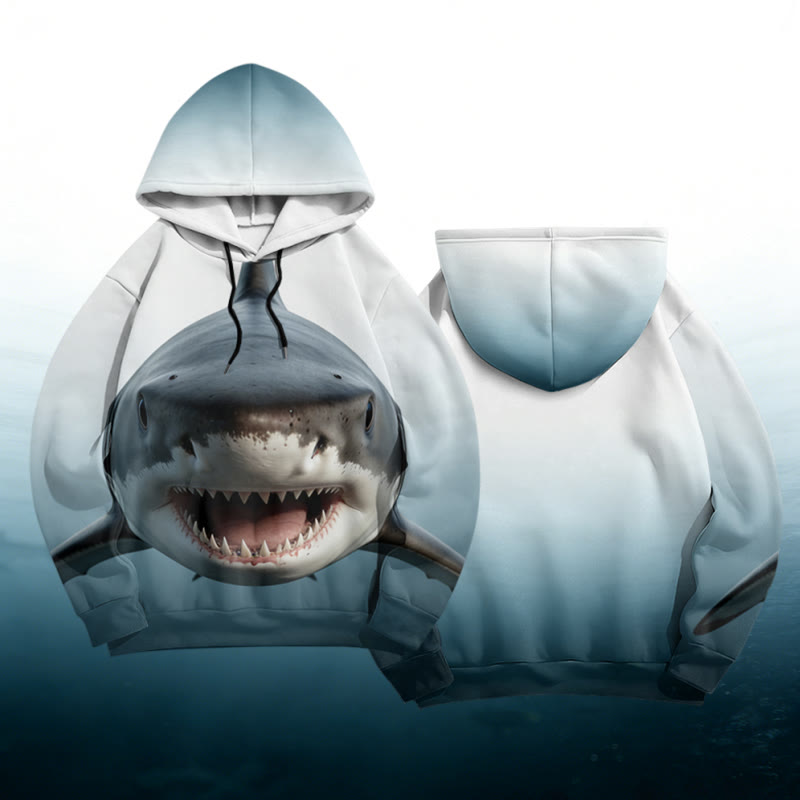 Great White Shark Graphic Modakawa Pullover Hoodie - image 1