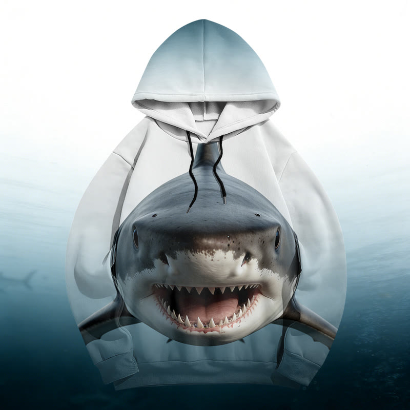 Great White Shark Graphic Modakawa Pullover Hoodie - Blue - 6XL - image 2