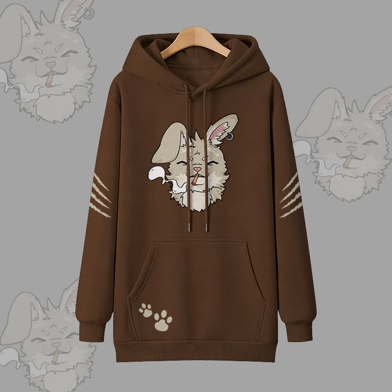 Nabi Smoking Bunny Graphic Modakawa Oversized Pullover Hoodie - Brown - 3XL - image 1