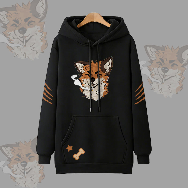 MODAKAWA X atka Fox Smoking Graphic Oversized Pullover Hoodie - Black - 3XL - image 1