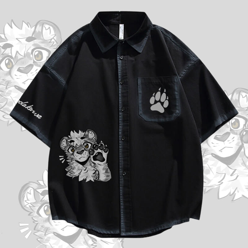 MODAKAWA X atka Tiger Paw Wave Graphic Oversized Button Up Shirt - Black - 2XL - image 1