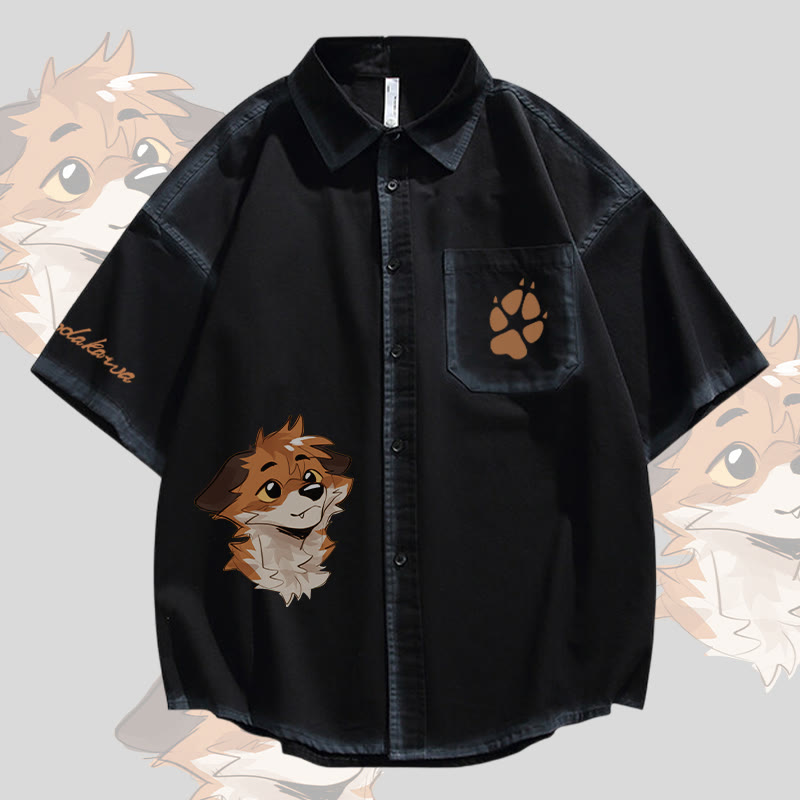 MODAKAWA X atka Anticipating Fox Graphic Oversized Button Up Shirt - Black - 2XL - image 1