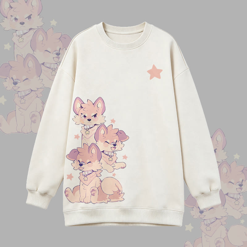 MODAKAWA X popipeko Playful Puppy Graphic Oversized Crewneck Sweatshirt - White - 3XL - image 2