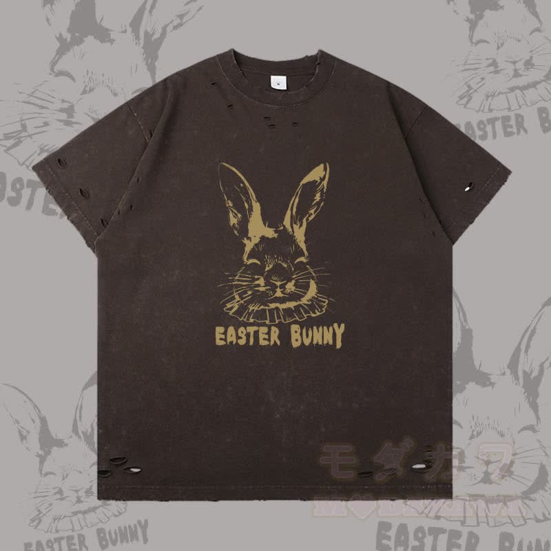 EASTER BUNNY Graphic Modakawa Ripped T-shirt - Dark Brown - 2XL - image 2