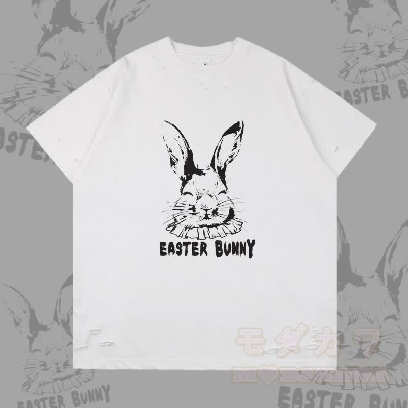EASTER BUNNY Graphic Modakawa Ripped T-shirt - White - 2XL - image 3
