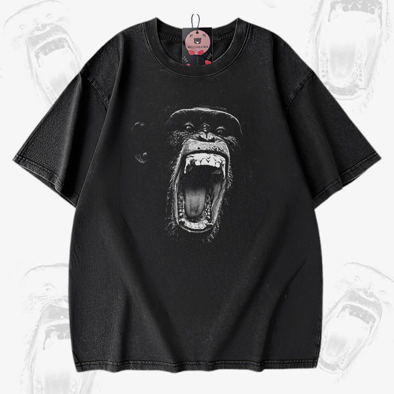 Roaring Ape Graphic Modakawa Unisex Vintage Washed T-shirt - Black - 5XL - image 1