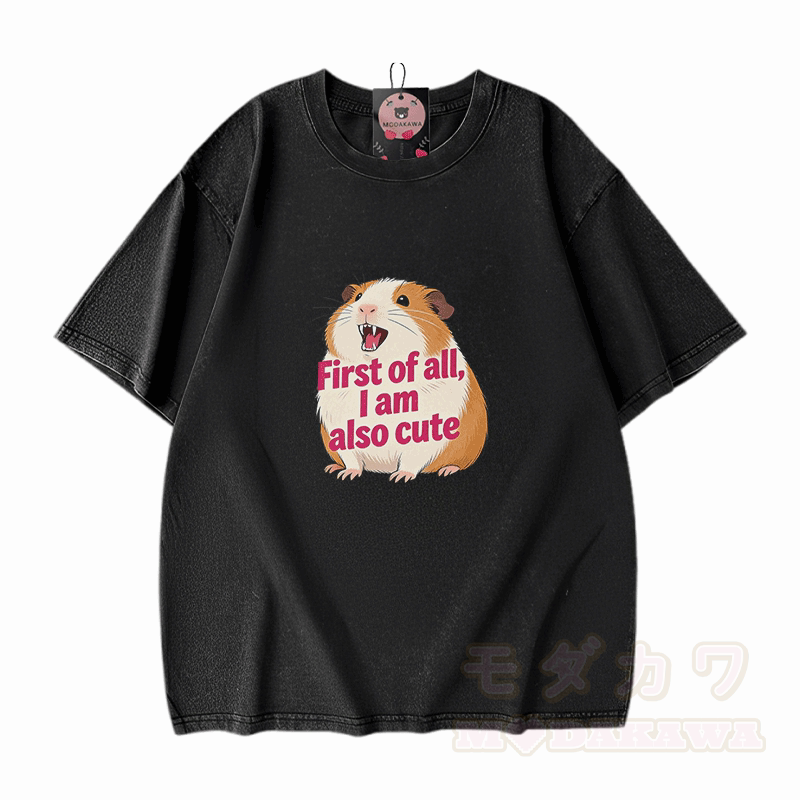 Hamster Pet Graphic Modakawa Vintage Washed 100% Cotton T-shirt - Black - 5XL - image 2