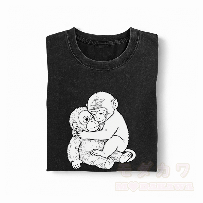 Monkey Hug Graphic Modakawa Vintage Washed 100% Cotton T-shirt - image 1