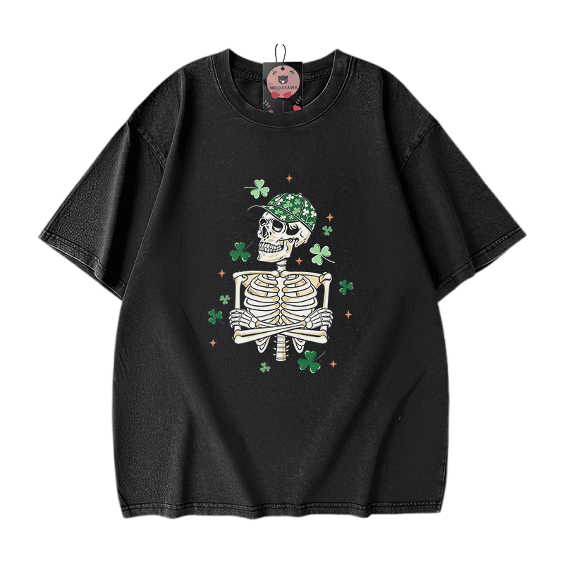 St. Patrick's Day Graphic Modakawa Vintage Washed 100% Cotton T-shirt - Black - 5XL - image 1